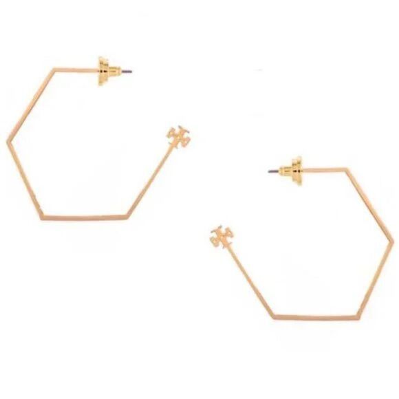 Tory Burch Gold Reva Hexagon Hoop Earring’s - Picture 4 of 5